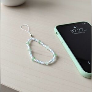 Mint/Aqua Handmade Beaded Phone Charm Wristlet Elastic Functional Strap